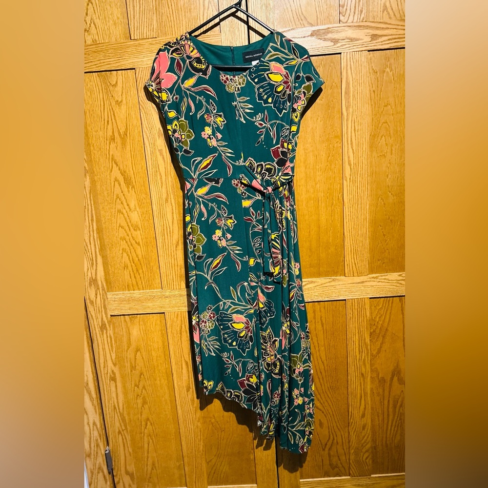 Donna Morgan Green Floral Wrap Tie Front Maxi Dress
